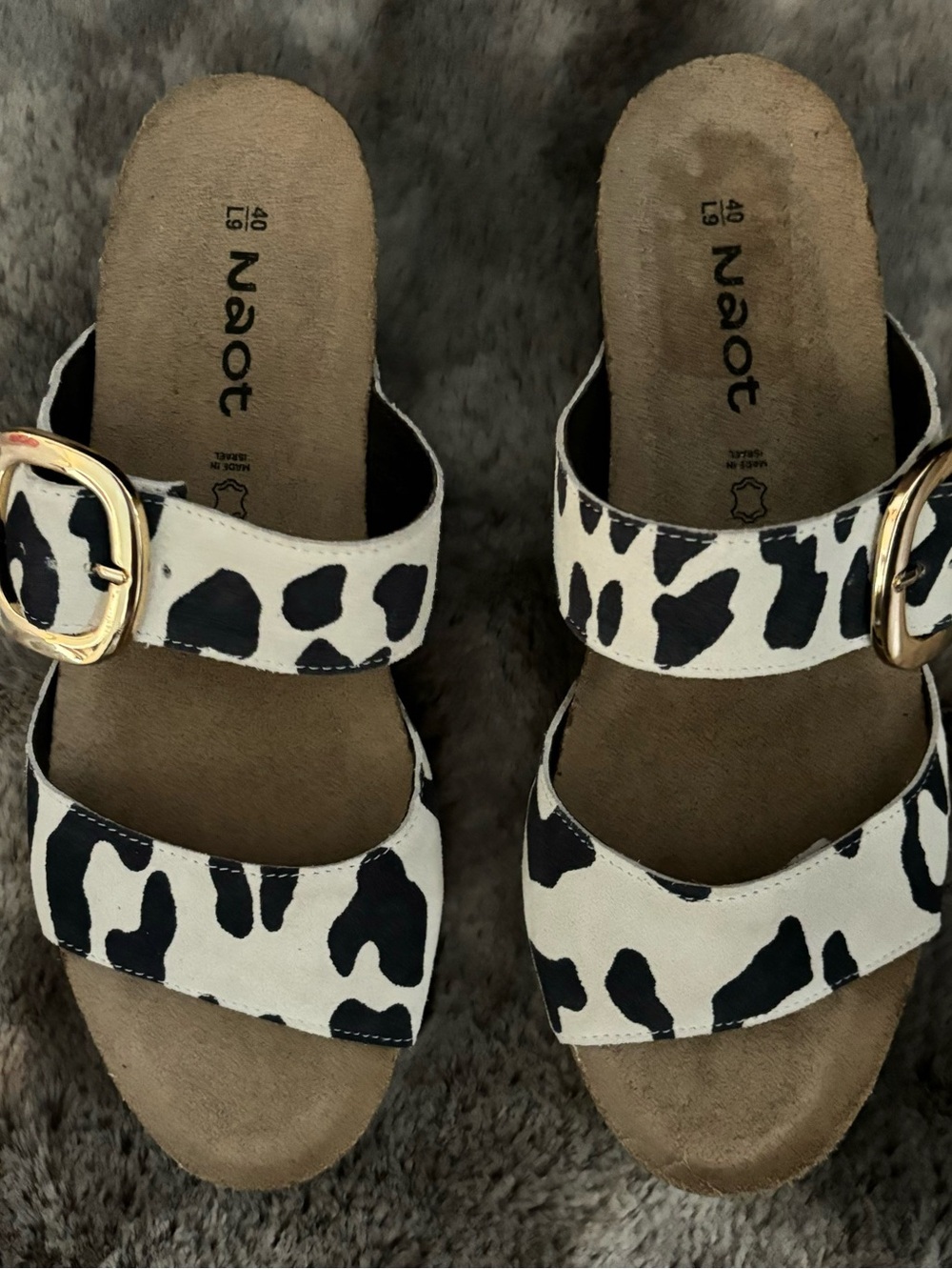 NEW NAOT Magic Sandals White Leopard Suede Size EU 40 Animal Print Slides